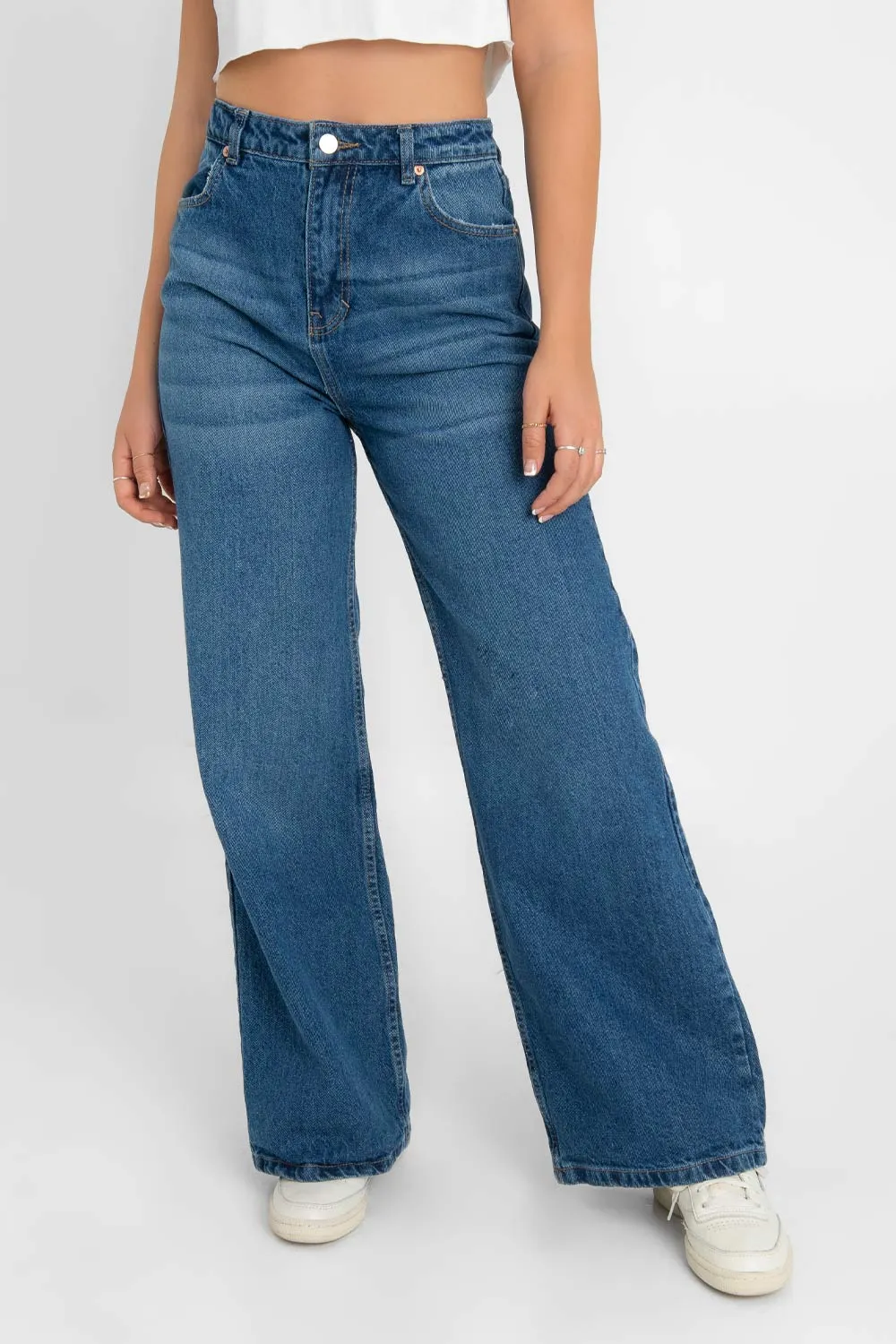 Pantalón wide leg de denim tiro alto