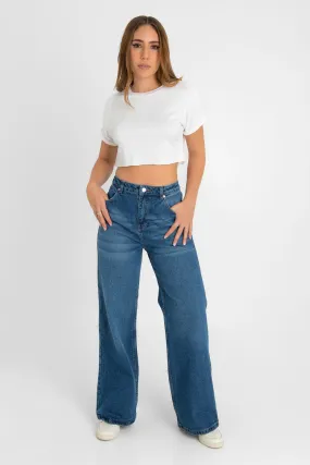 Pantalón wide leg de denim tiro alto