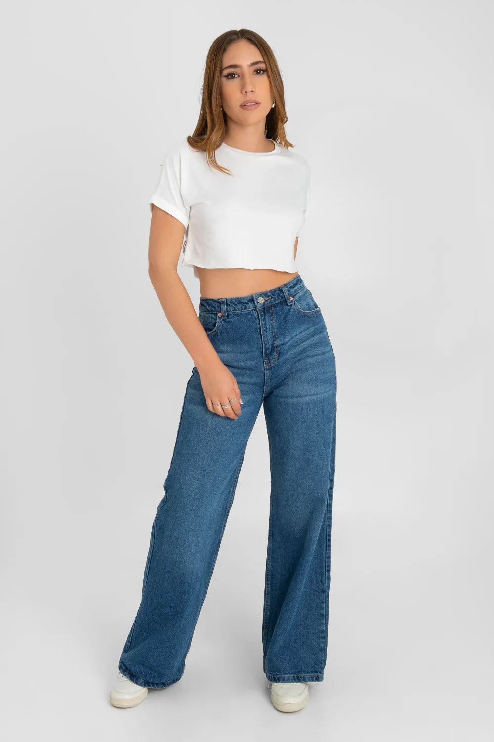 Pantalón wide leg de denim tiro alto