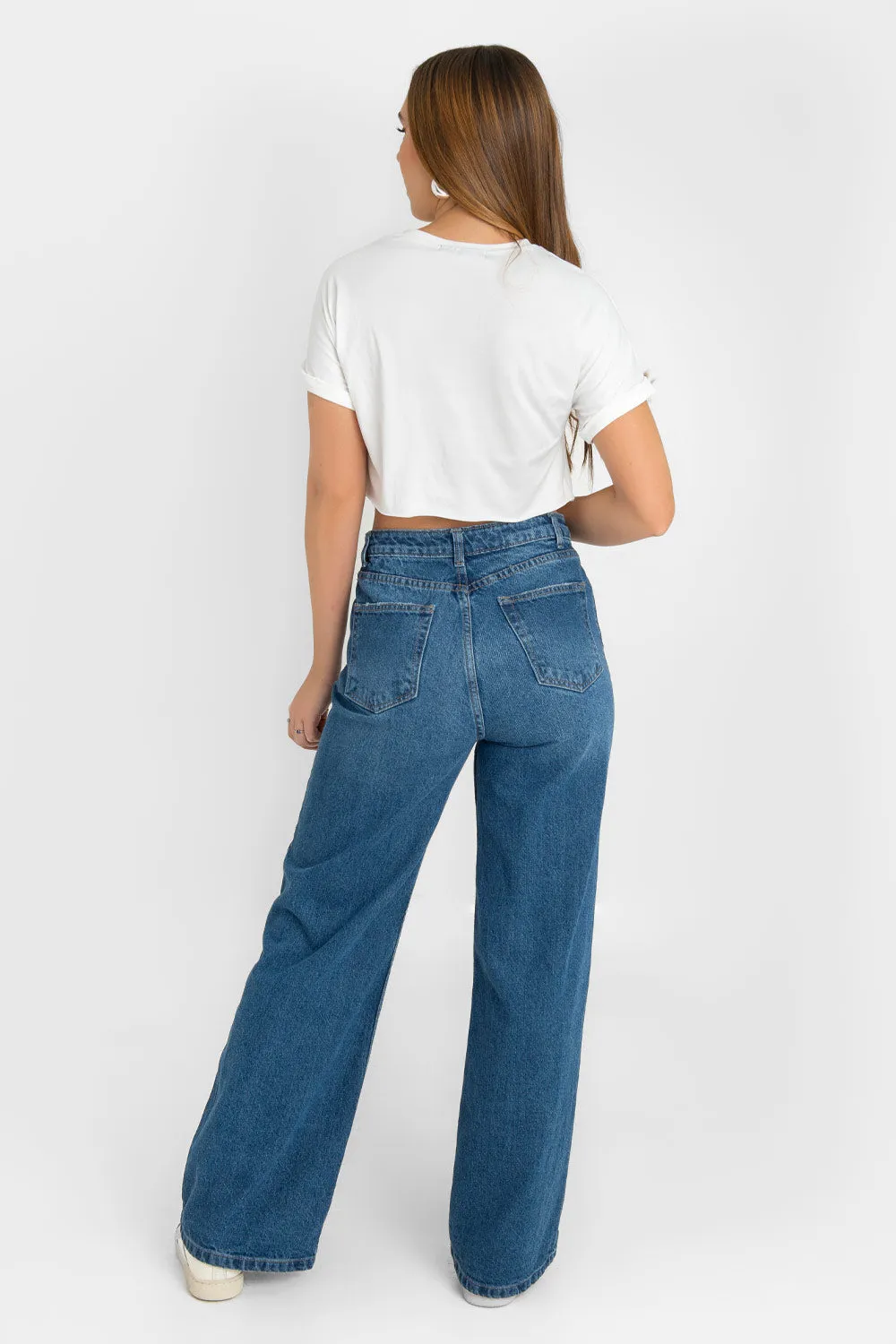 Pantalón wide leg de denim tiro alto