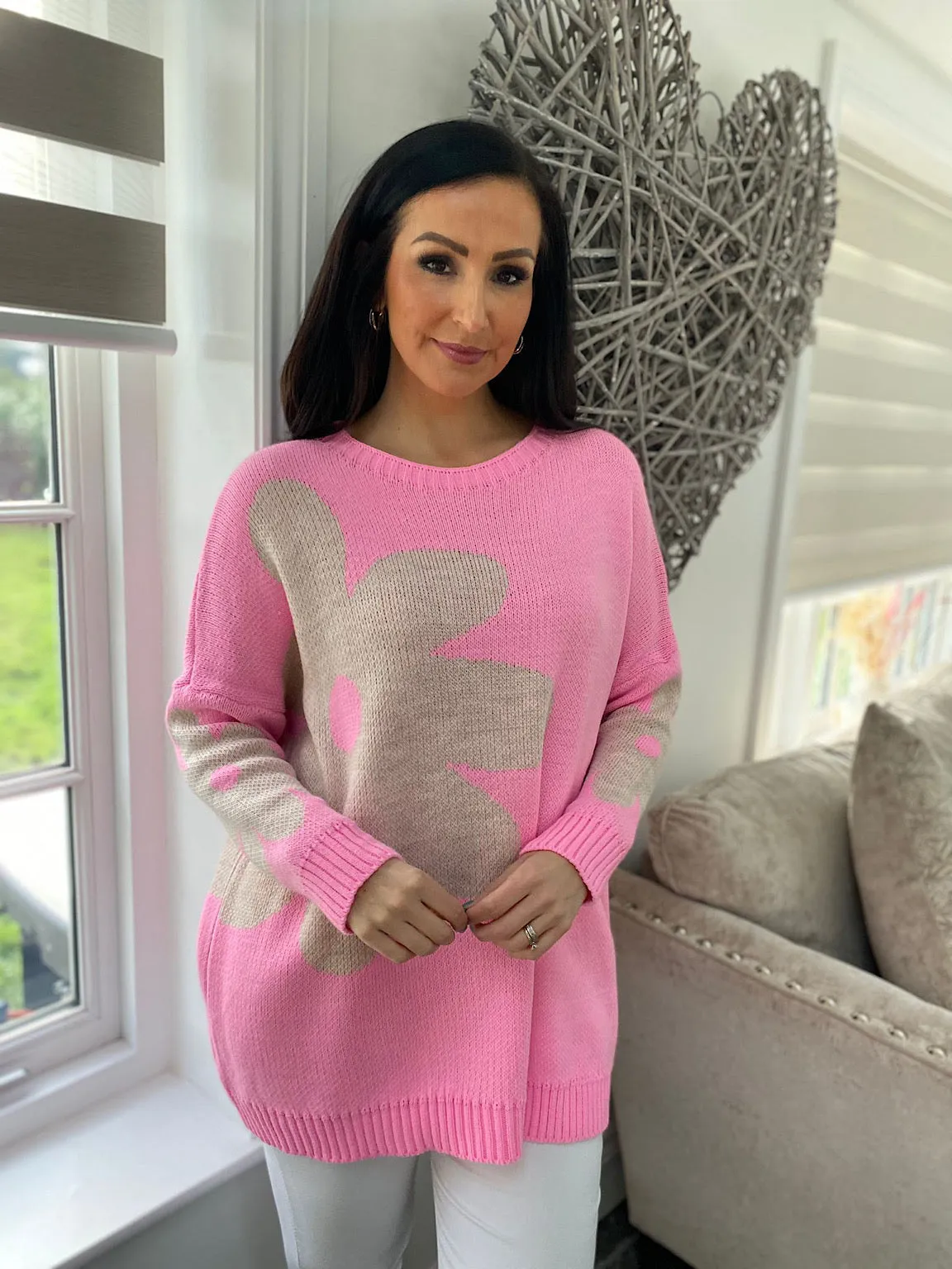 Pink Daisy Knit Jumper Carmen