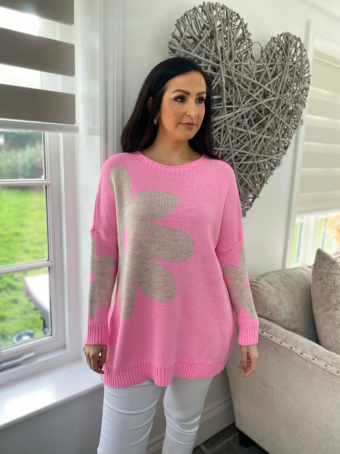 Pink Daisy Knit Jumper Carmen