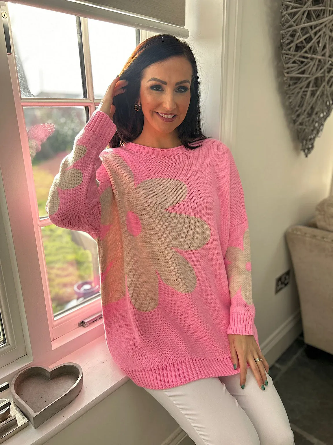 Pink Daisy Knit Jumper Carmen