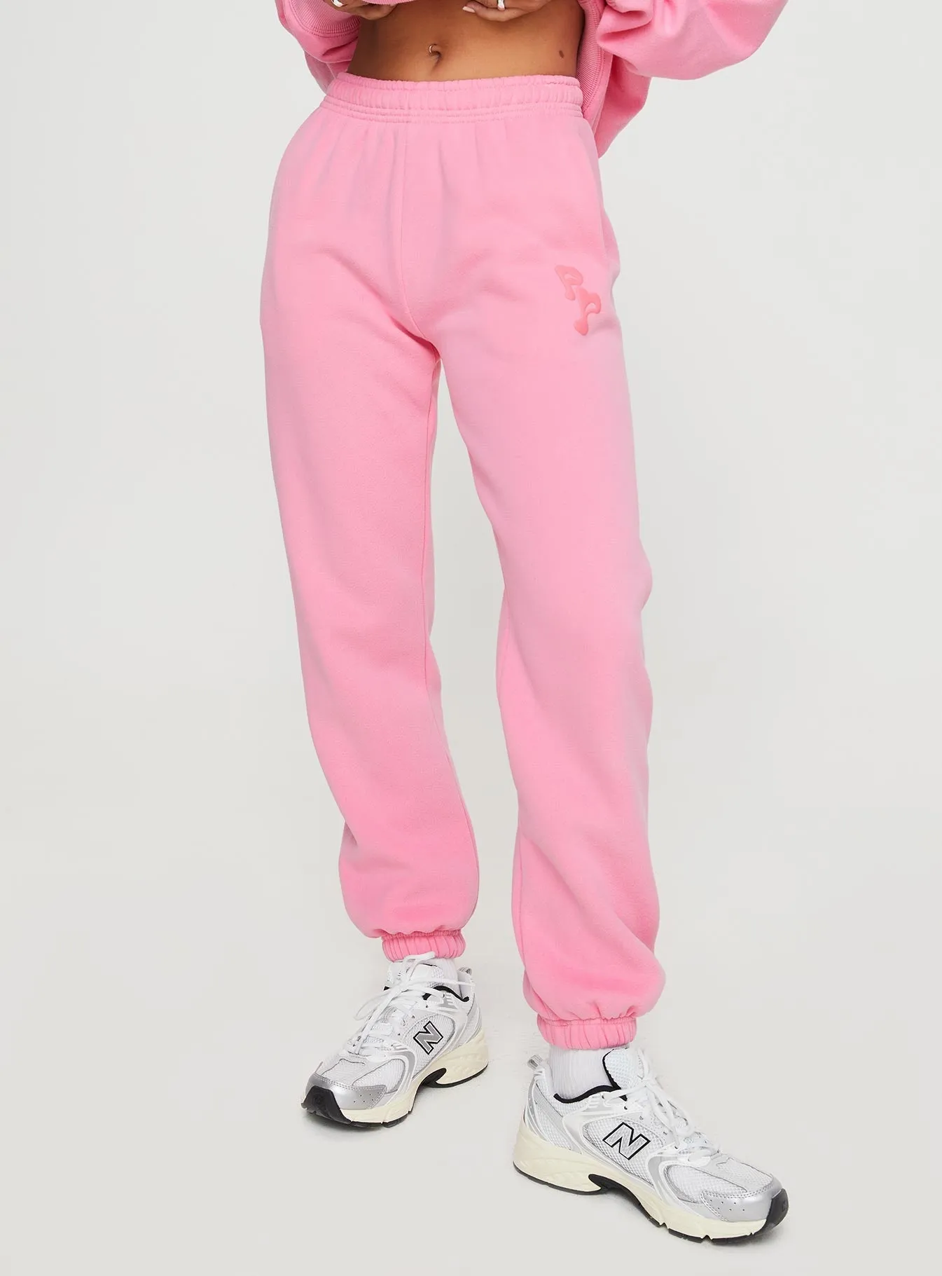 Princess Polly Track Pants Squiggle Text Watermelon Pink / Rose