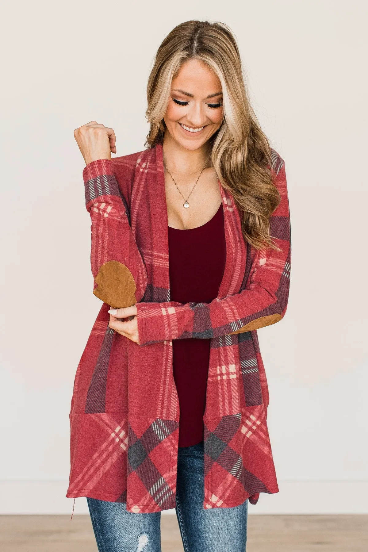 Pumpkin Spice Time Plaid Cardigan- Vintage Red