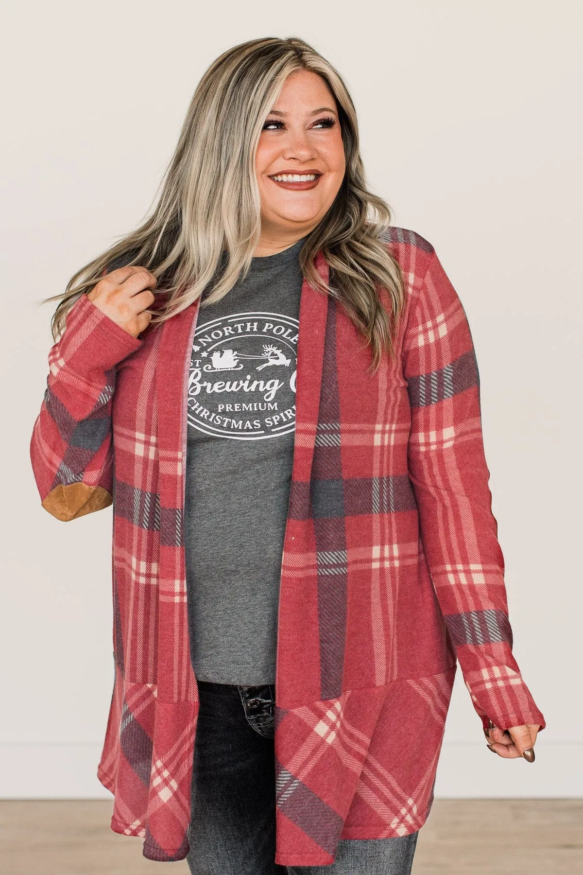 Pumpkin Spice Time Plaid Cardigan- Vintage Red