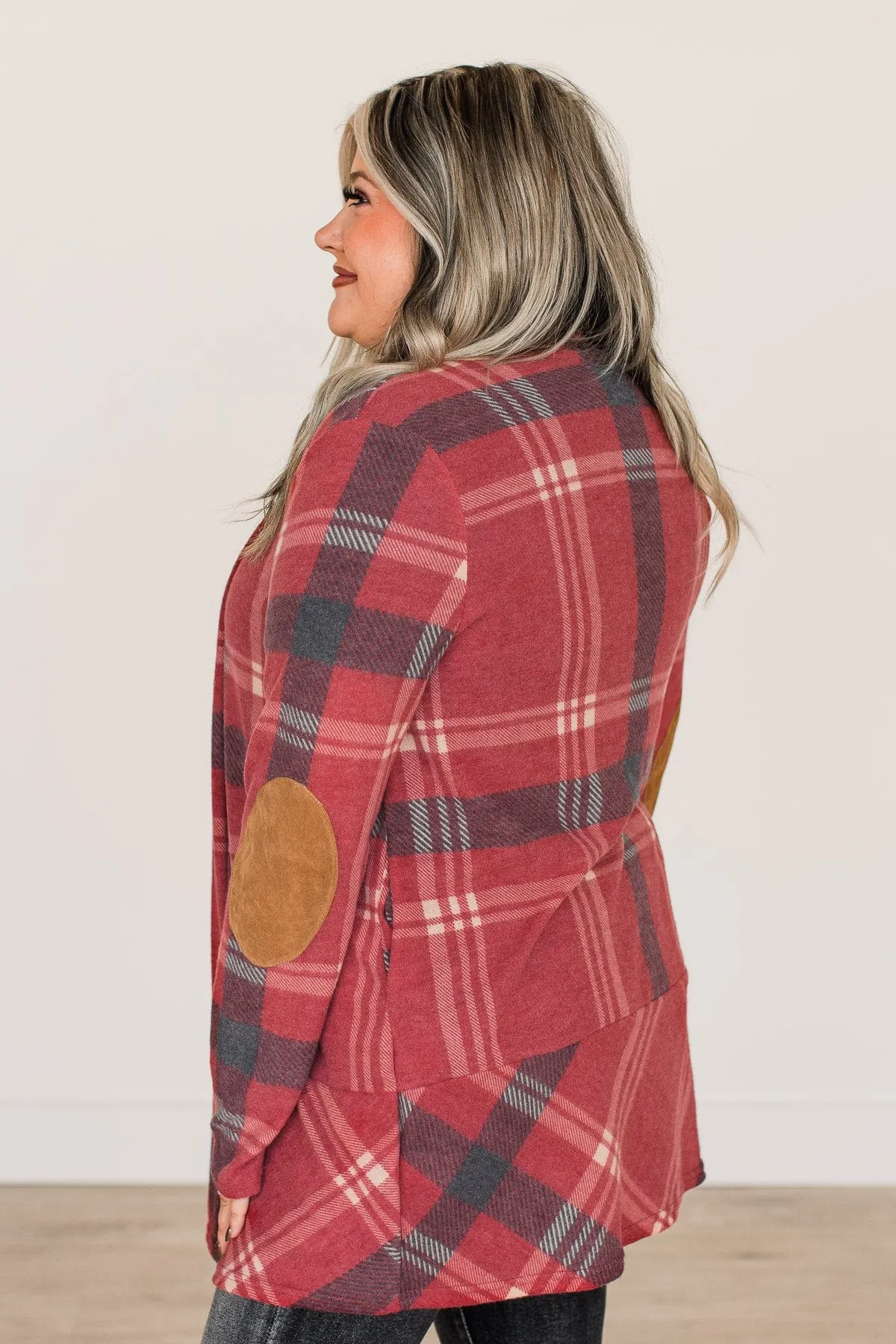 Pumpkin Spice Time Plaid Cardigan- Vintage Red