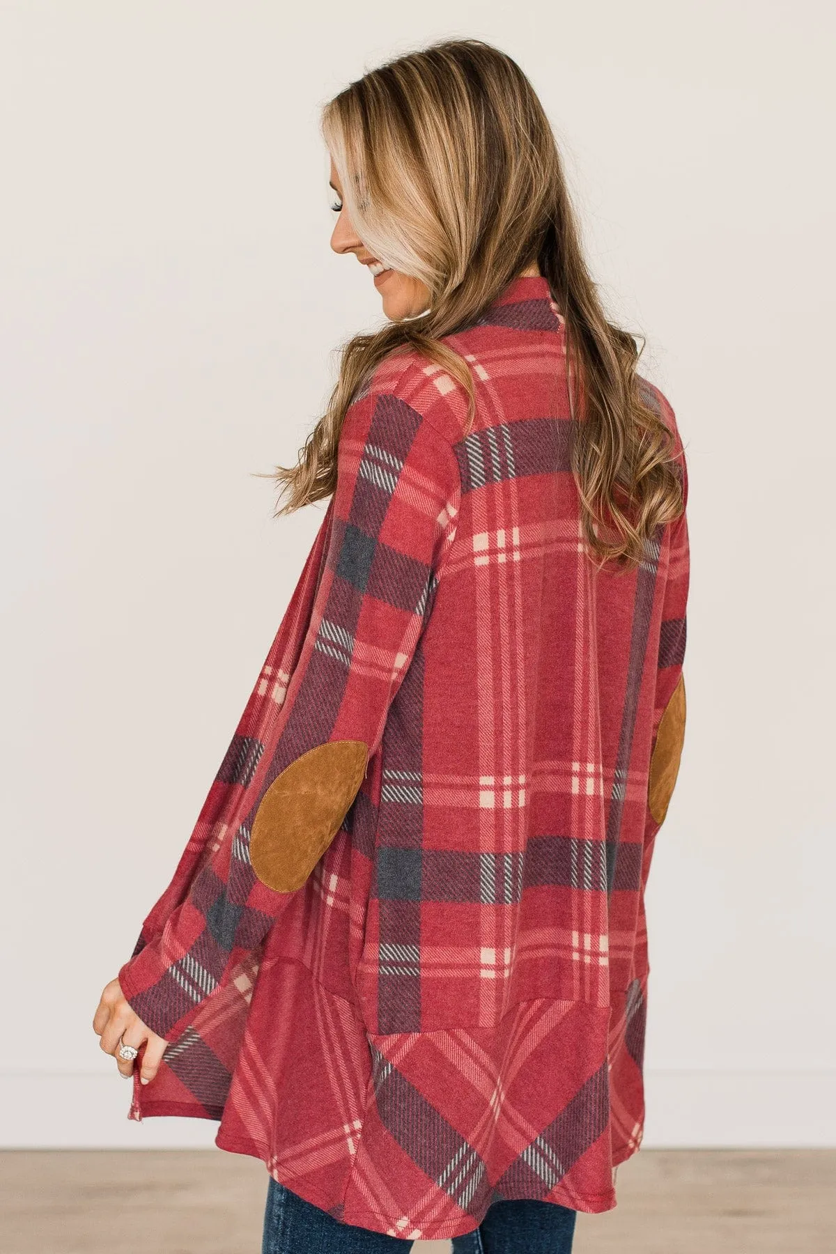 Pumpkin Spice Time Plaid Cardigan- Vintage Red