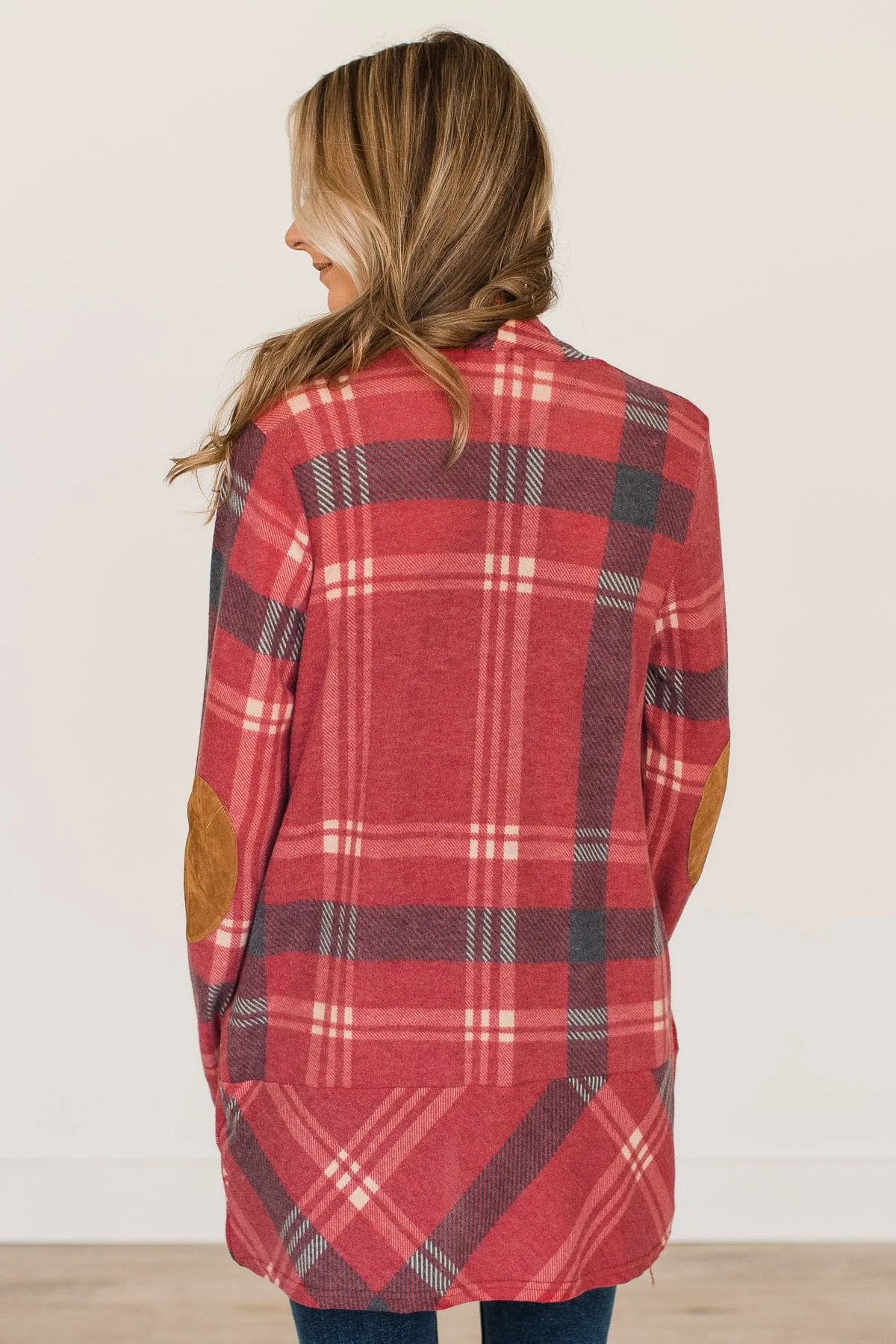 Pumpkin Spice Time Plaid Cardigan- Vintage Red