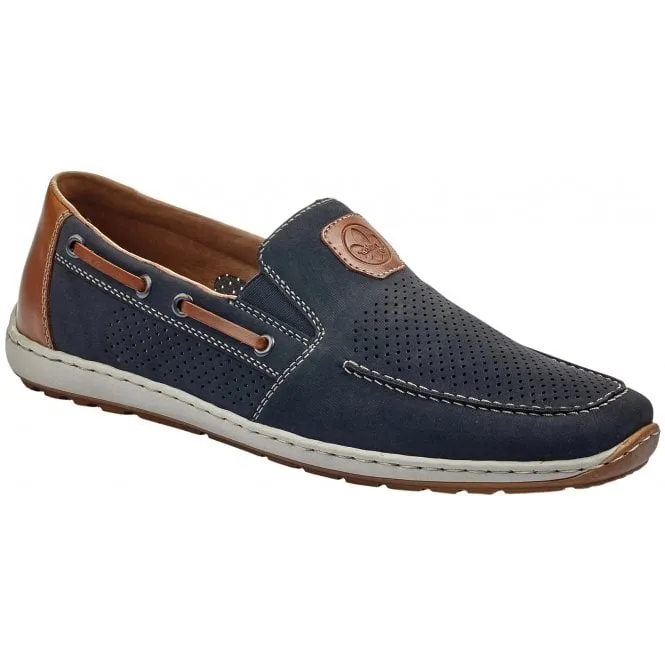 Rieker  Mens 08866-15 Namur Blue Combi Slip-On Deck Style Shoes