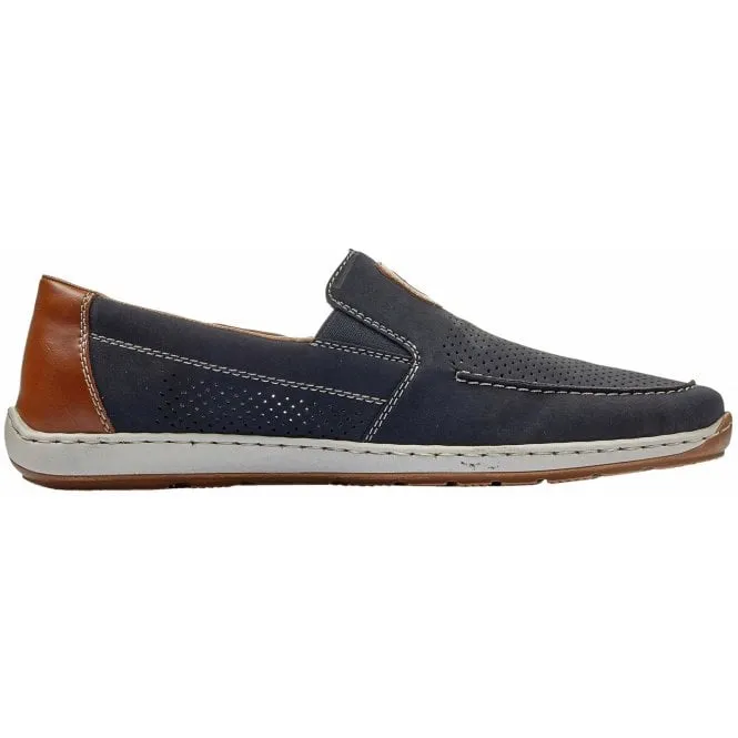 Rieker  Mens 08866-15 Namur Blue Combi Slip-On Deck Style Shoes