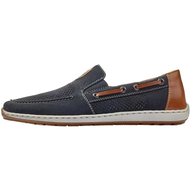 Rieker  Mens 08866-15 Namur Blue Combi Slip-On Deck Style Shoes