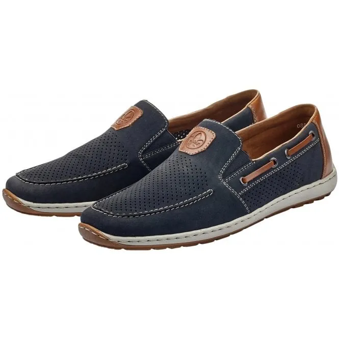 Rieker  Mens 08866-15 Namur Blue Combi Slip-On Deck Style Shoes