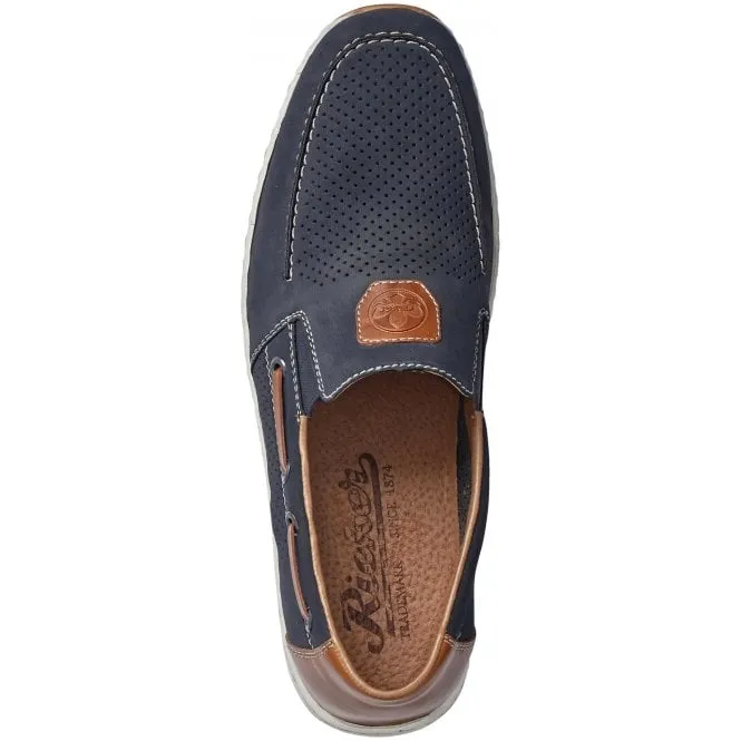 Rieker  Mens 08866-15 Namur Blue Combi Slip-On Deck Style Shoes