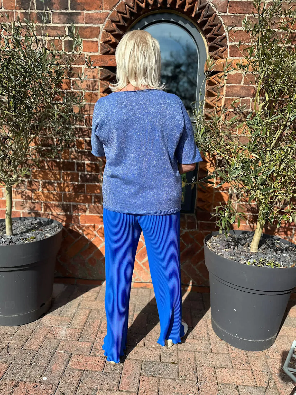 Royal Blue Pleated Wide Leg Ruffle Trousers