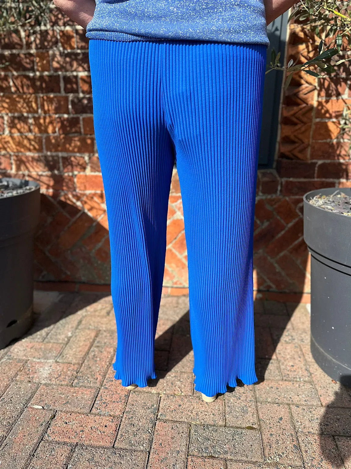 Royal Blue Pleated Wide Leg Ruffle Trousers