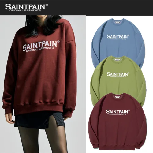 SAINTPAIN  |Unisex Street Style Long Sleeves Logo Sweatshirts