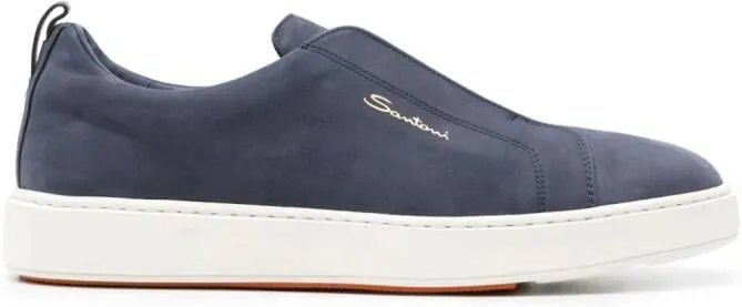 Santoni leather slip-on sneaker Blue