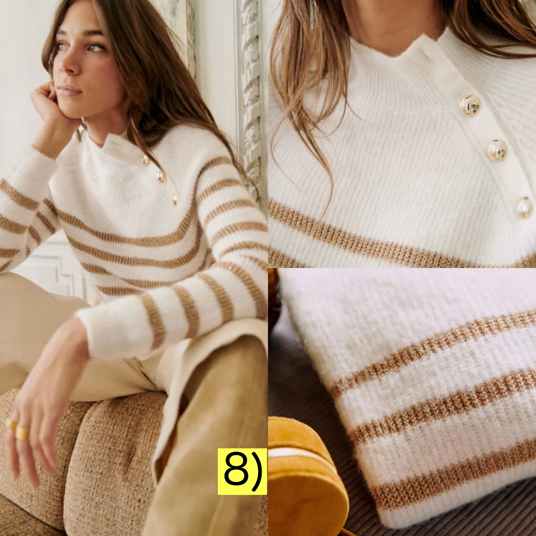 SEZANE  |Stripes Wool Rib Long Sleeves Medium Elegant Style