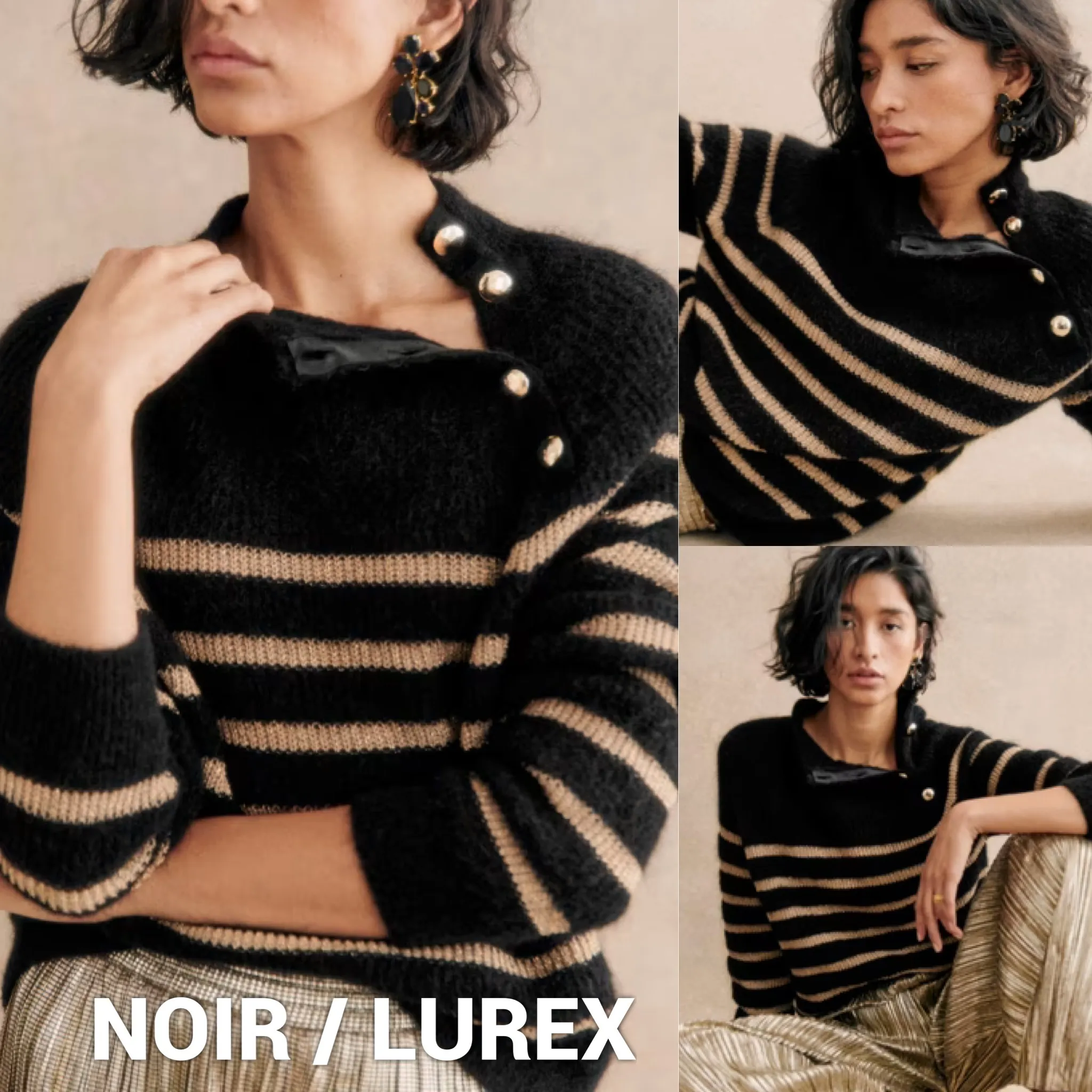 SEZANE  |Stripes Wool Rib Long Sleeves Medium Elegant Style