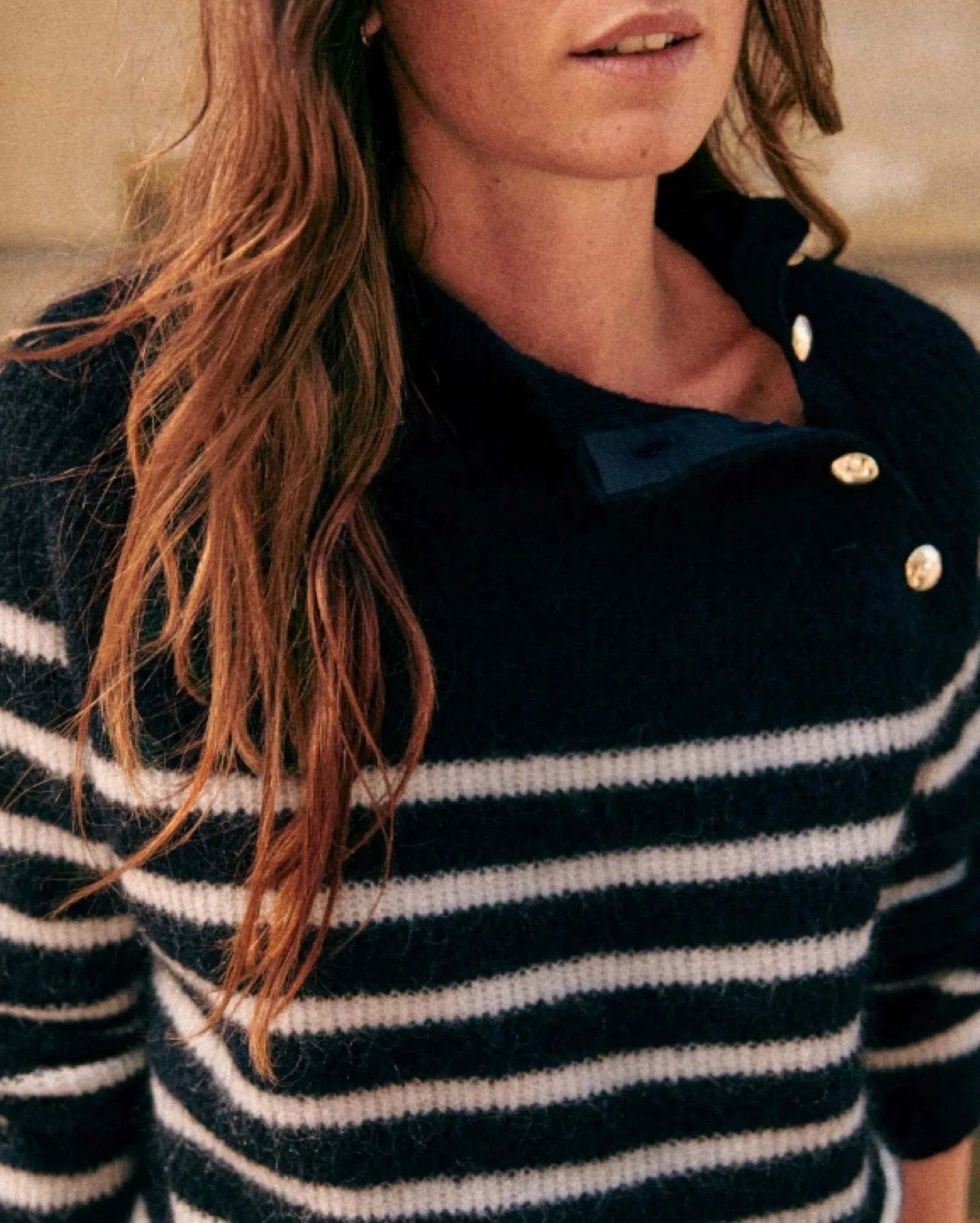 SEZANE  |Stripes Wool Rib Long Sleeves Medium Elegant Style