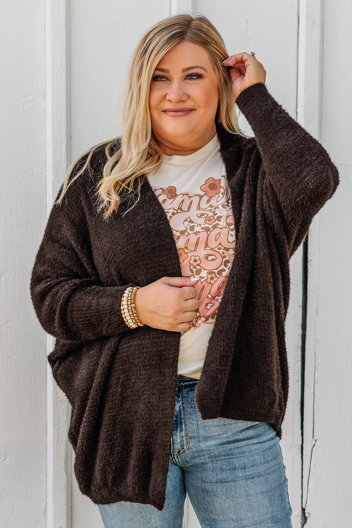 Sitting Pretty Dolman Knit Cardigan- Dark Brown