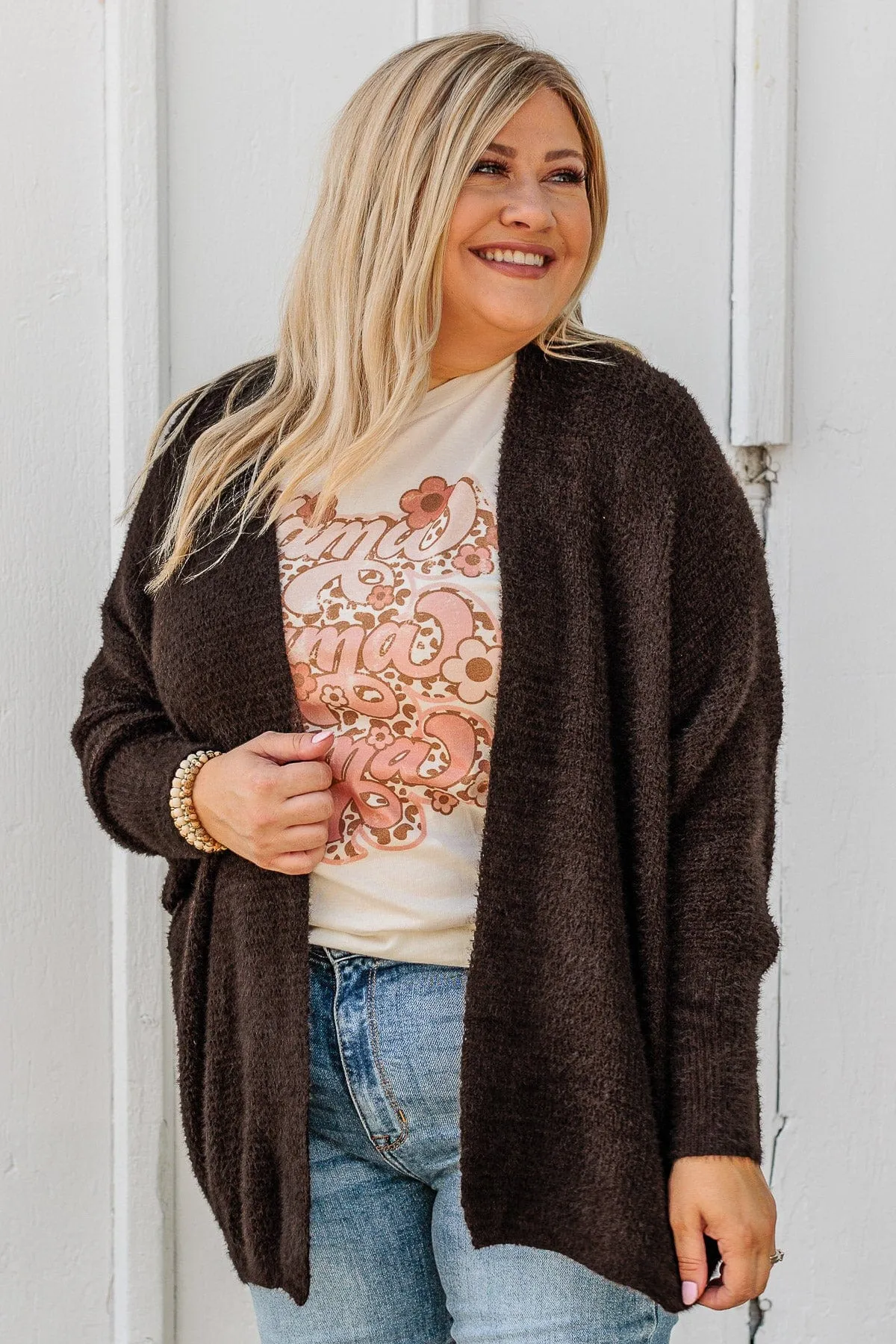 Sitting Pretty Dolman Knit Cardigan- Dark Brown