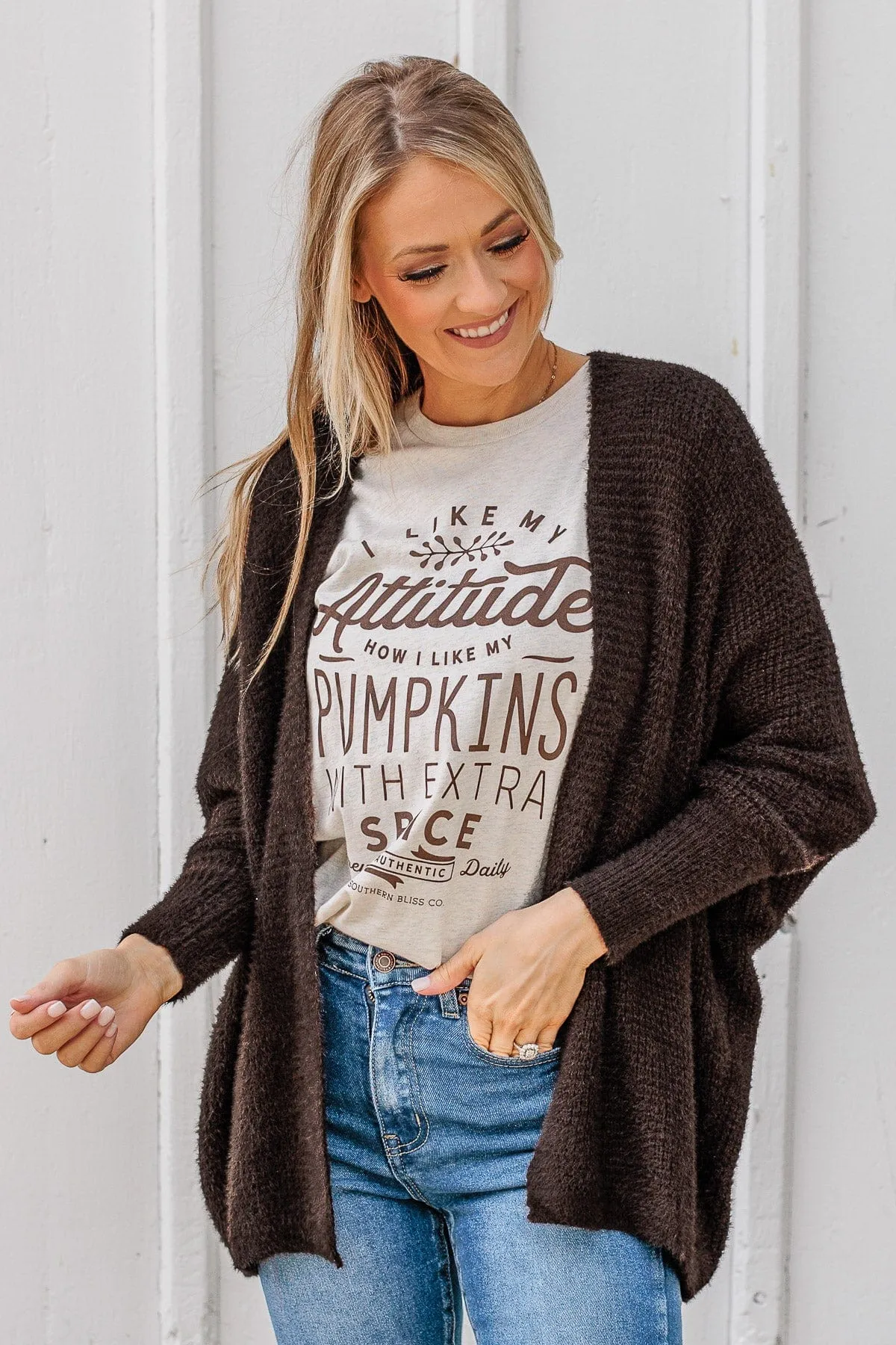 Sitting Pretty Dolman Knit Cardigan- Dark Brown