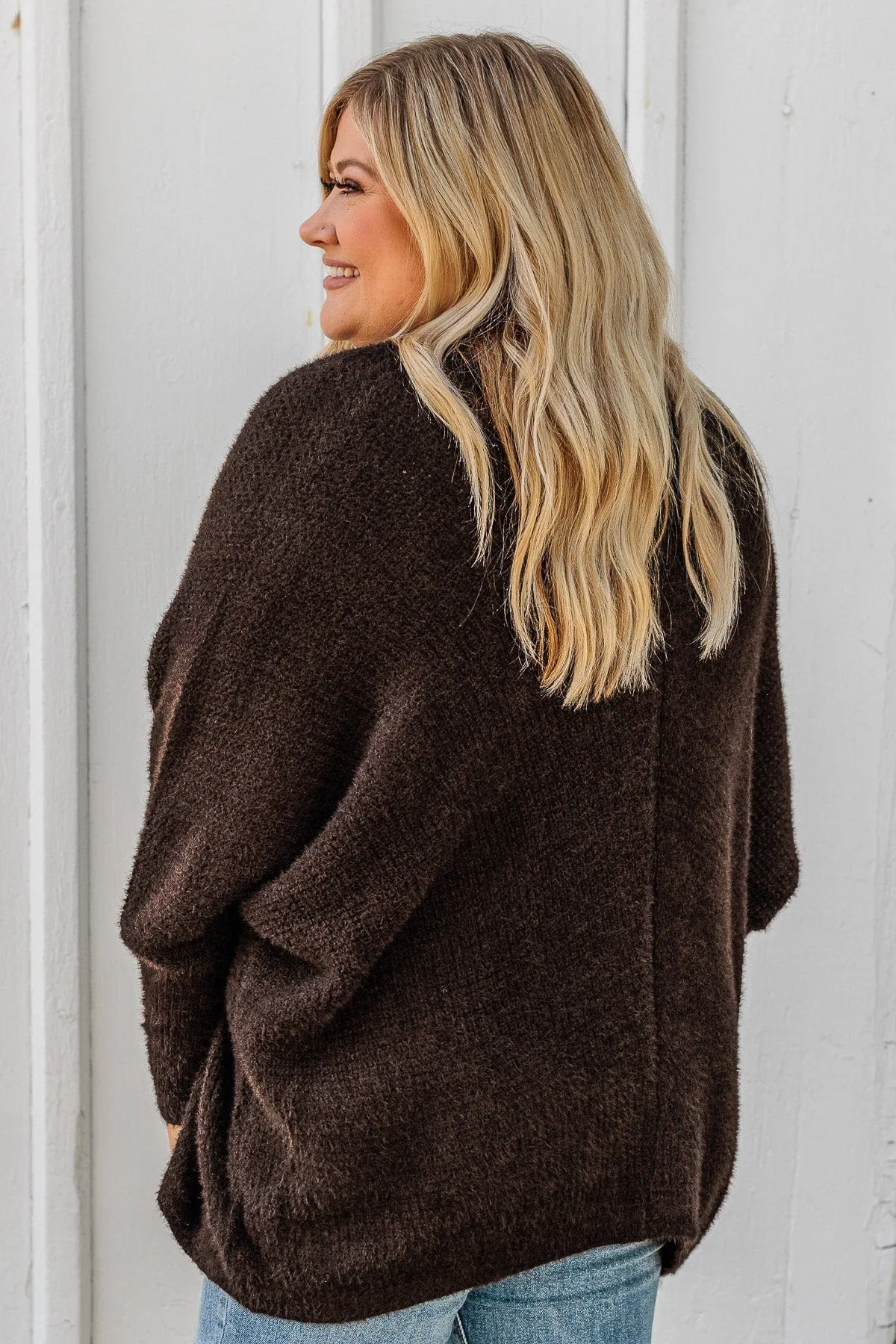 Sitting Pretty Dolman Knit Cardigan- Dark Brown