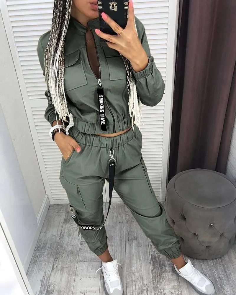 Stay Comfortably Cool with Our Long Sleeve Zipper Pants Streetwear Track Suit Casual