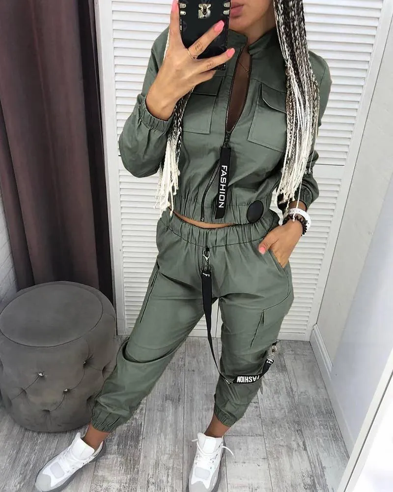 Stay Comfortably Cool with Our Long Sleeve Zipper Pants Streetwear Track Suit Casual