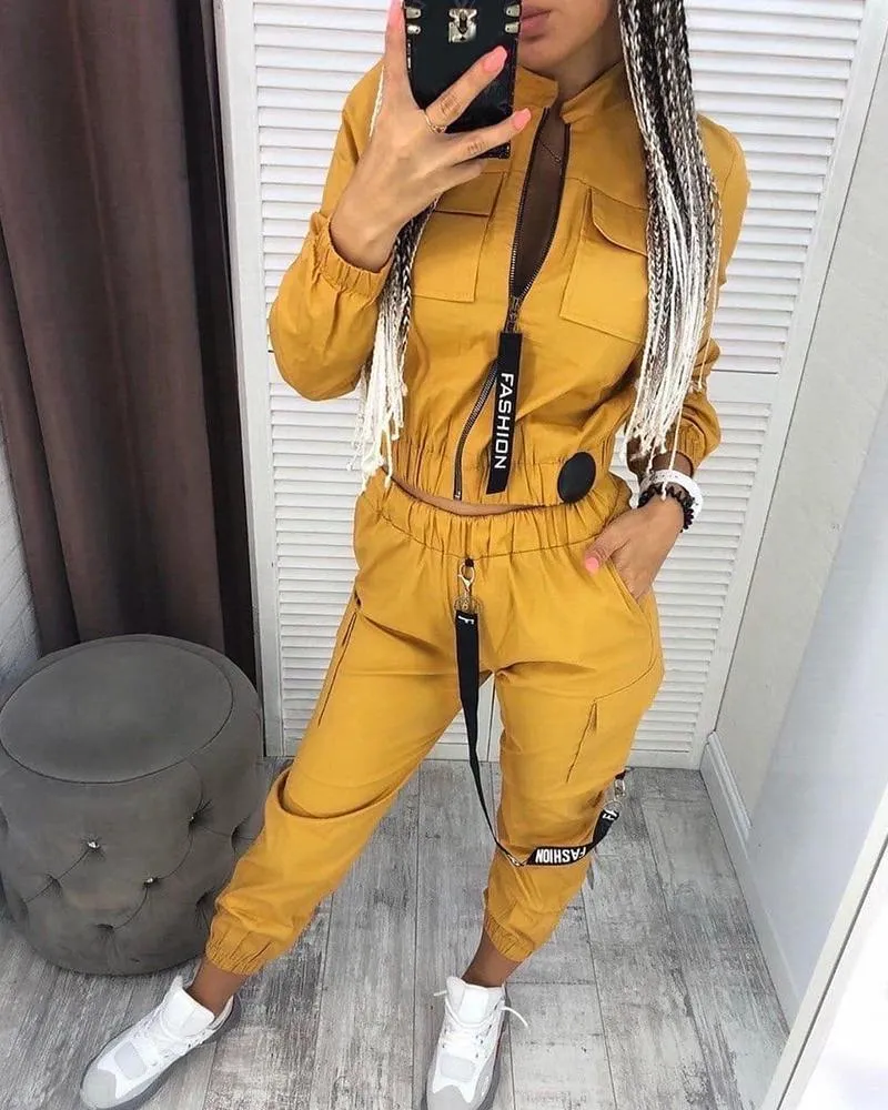 Stay Comfortably Cool with Our Long Sleeve Zipper Pants Streetwear Track Suit Casual