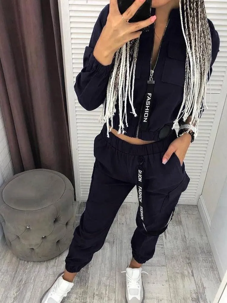 Stay Comfortably Cool with Our Long Sleeve Zipper Pants Streetwear Track Suit Casual