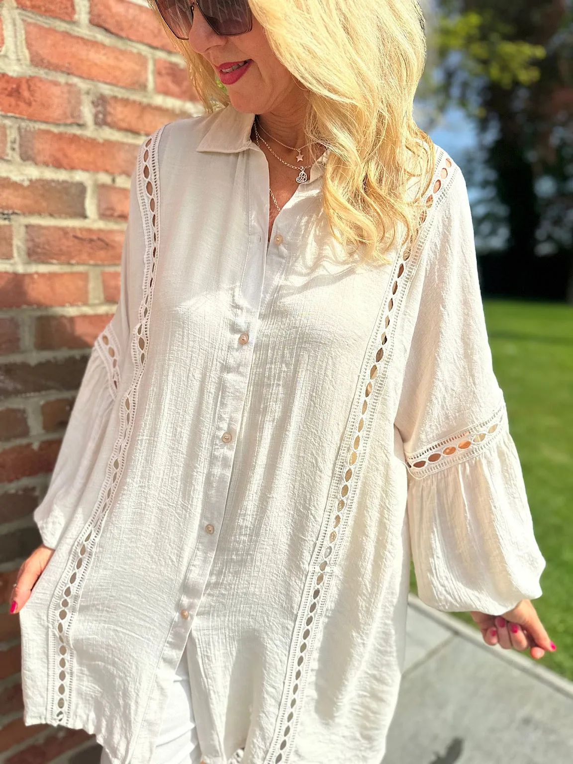 Stone Detailed Lantern Sleeve Blouse Kirsty