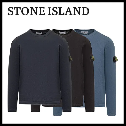 STONE ISLAND  |Crew Neck Long Sleeves Plain Cotton Logo Sweaters