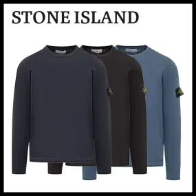 STONE ISLAND  |Crew Neck Long Sleeves Plain Cotton Logo Sweaters