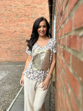 Stone Leopard Sequin Square Top Trina