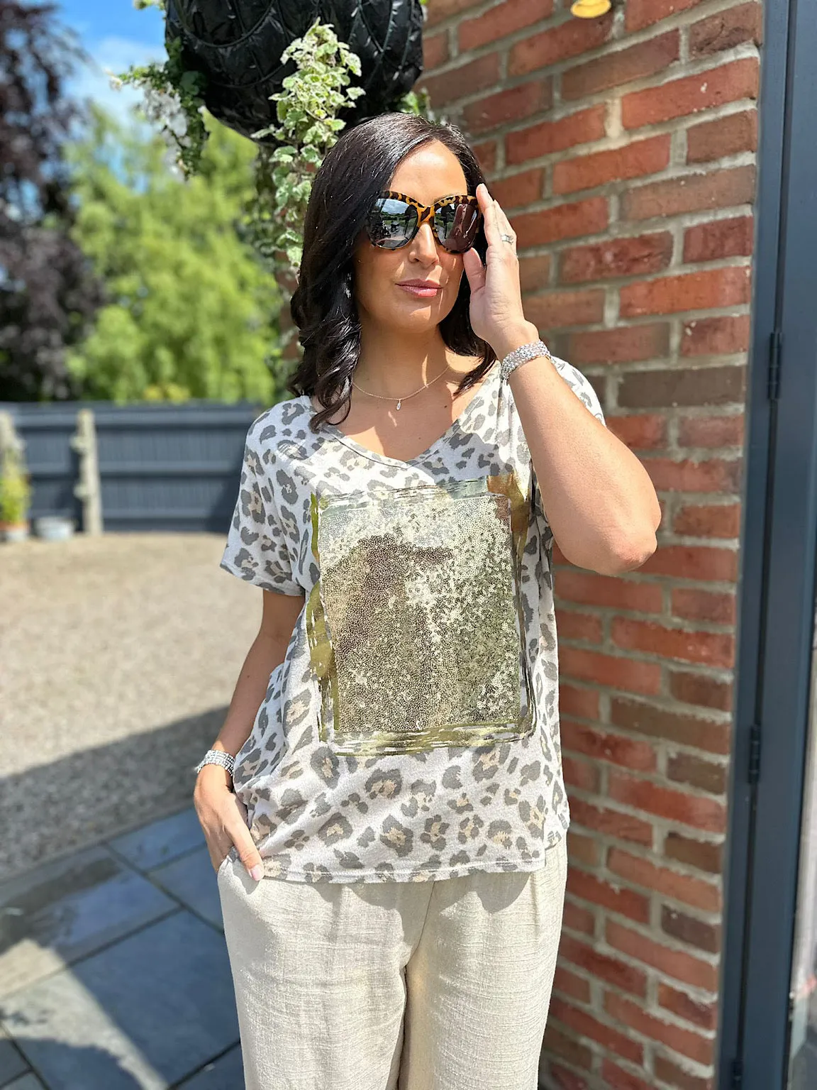 Stone Leopard Sequin Square Top Trina