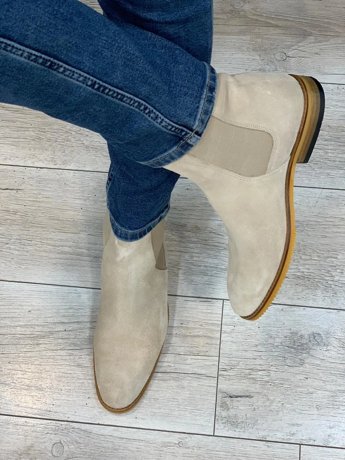 Suade Leather Chelsea Boots Cream