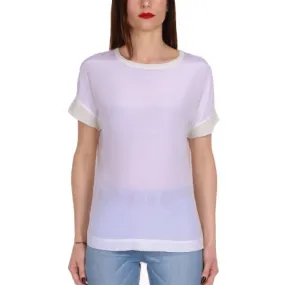 T-SHIRT GIROCOLLO CON INSERTO RETE, BIANCO