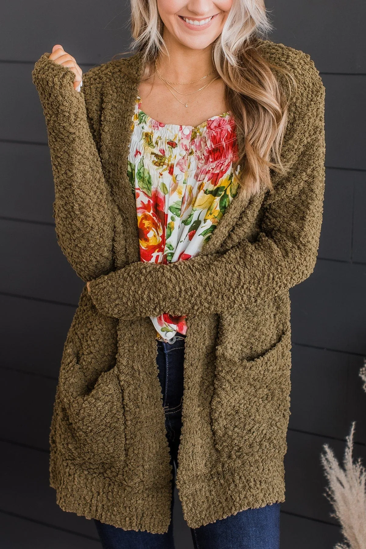 Take Another Look Popcorn Cardigan- Dusty Olive