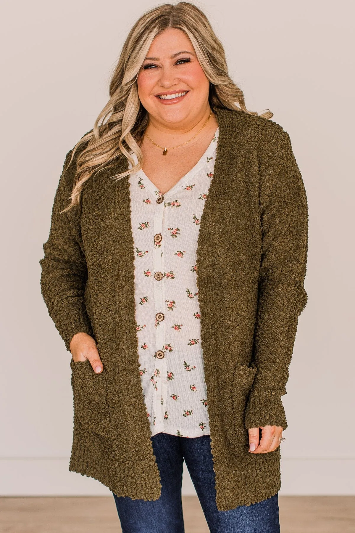 Take Another Look Popcorn Cardigan- Dusty Olive