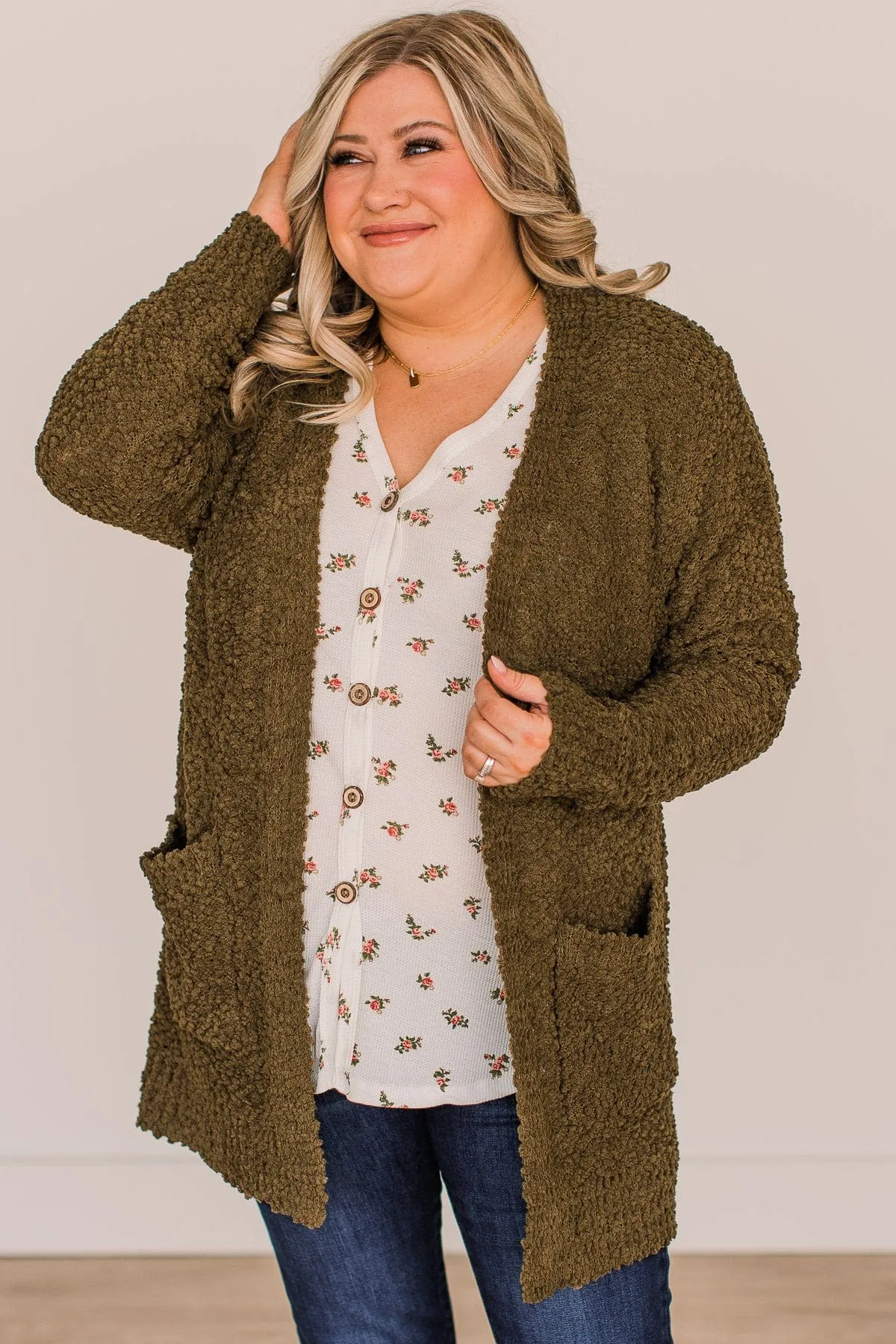 Take Another Look Popcorn Cardigan- Dusty Olive