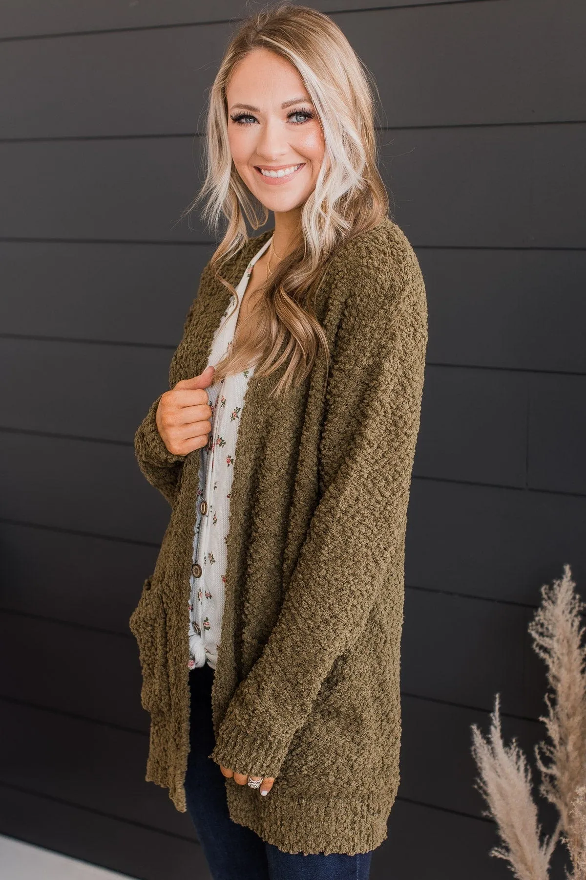 Take Another Look Popcorn Cardigan- Dusty Olive