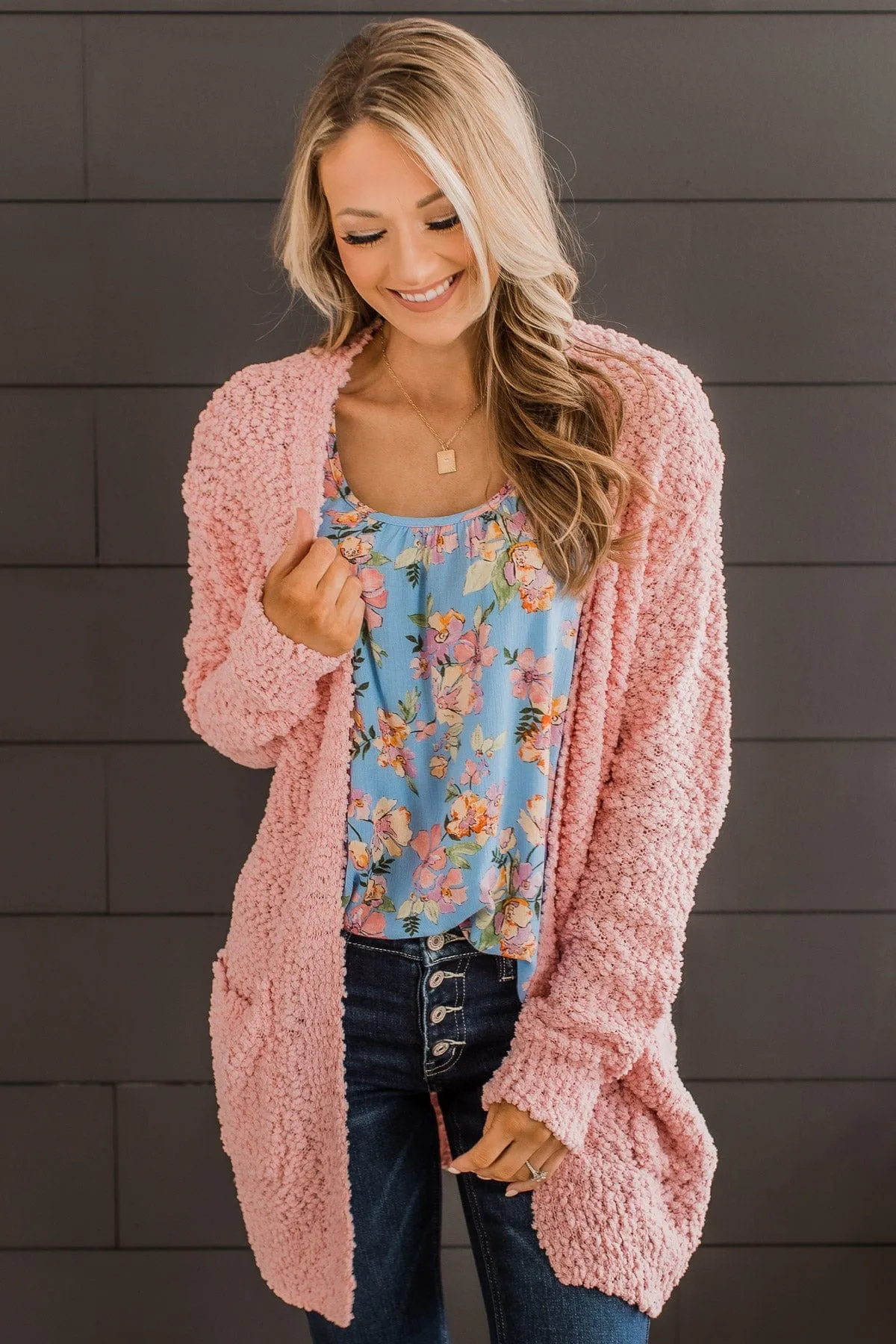 Take Another Look Popcorn Cardigan- Light Pink