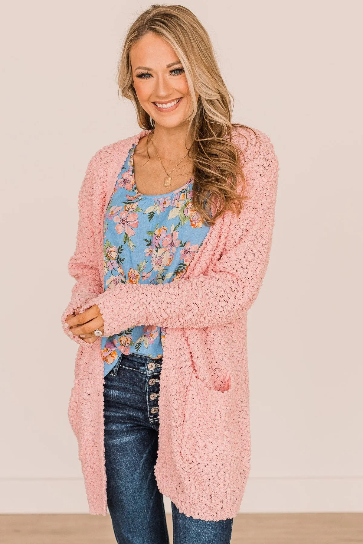 Take Another Look Popcorn Cardigan- Light Pink