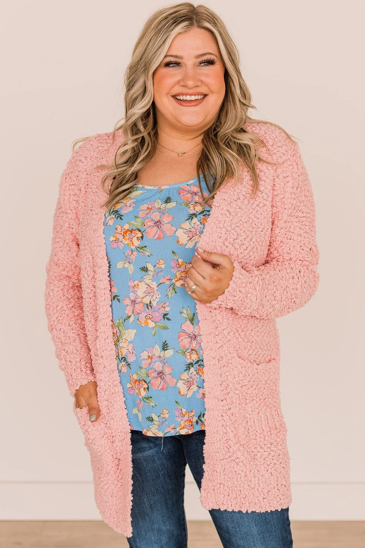 Take Another Look Popcorn Cardigan- Light Pink