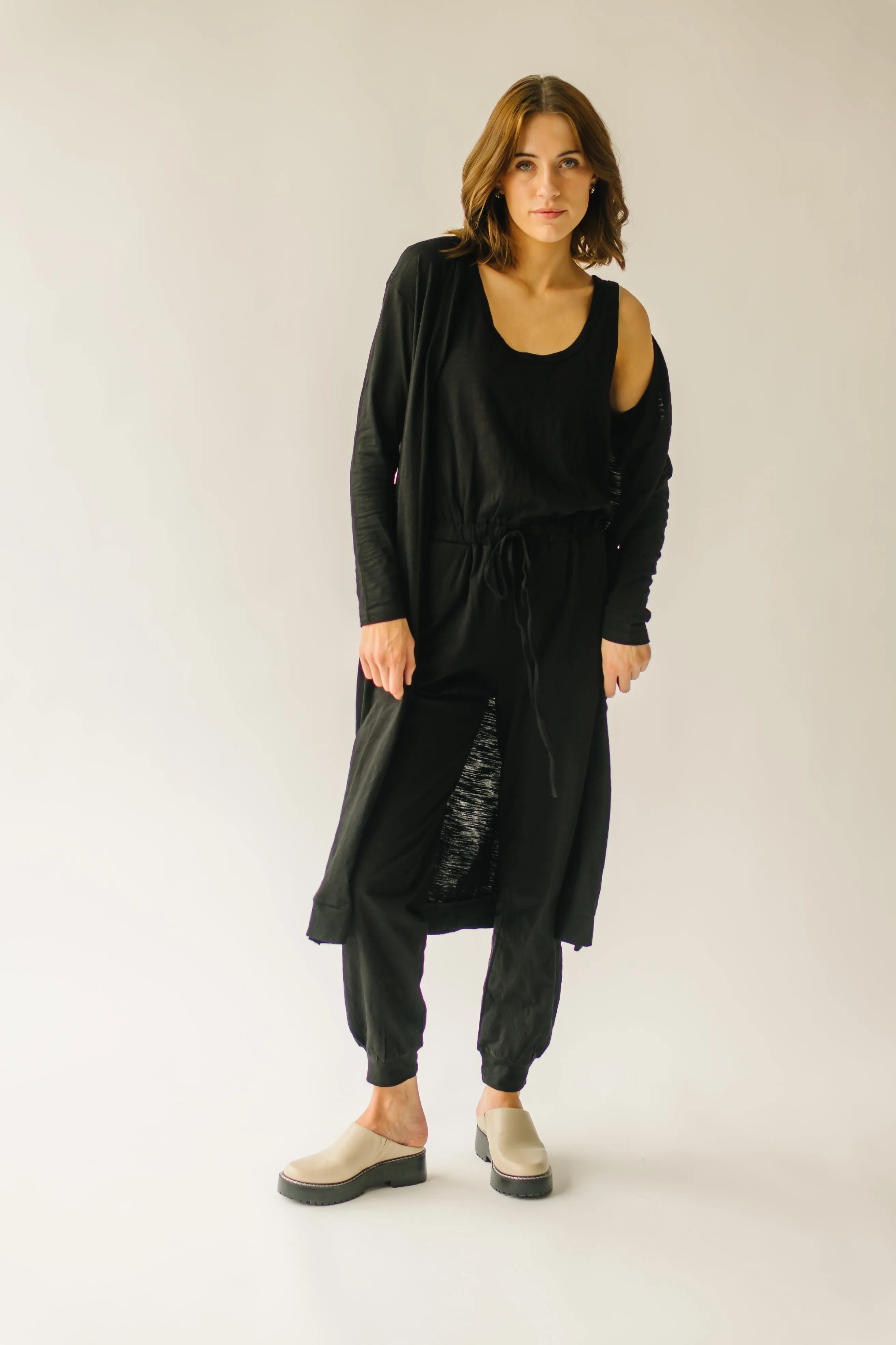 The Schiller Jumpsuit + Cardigan Set in Black