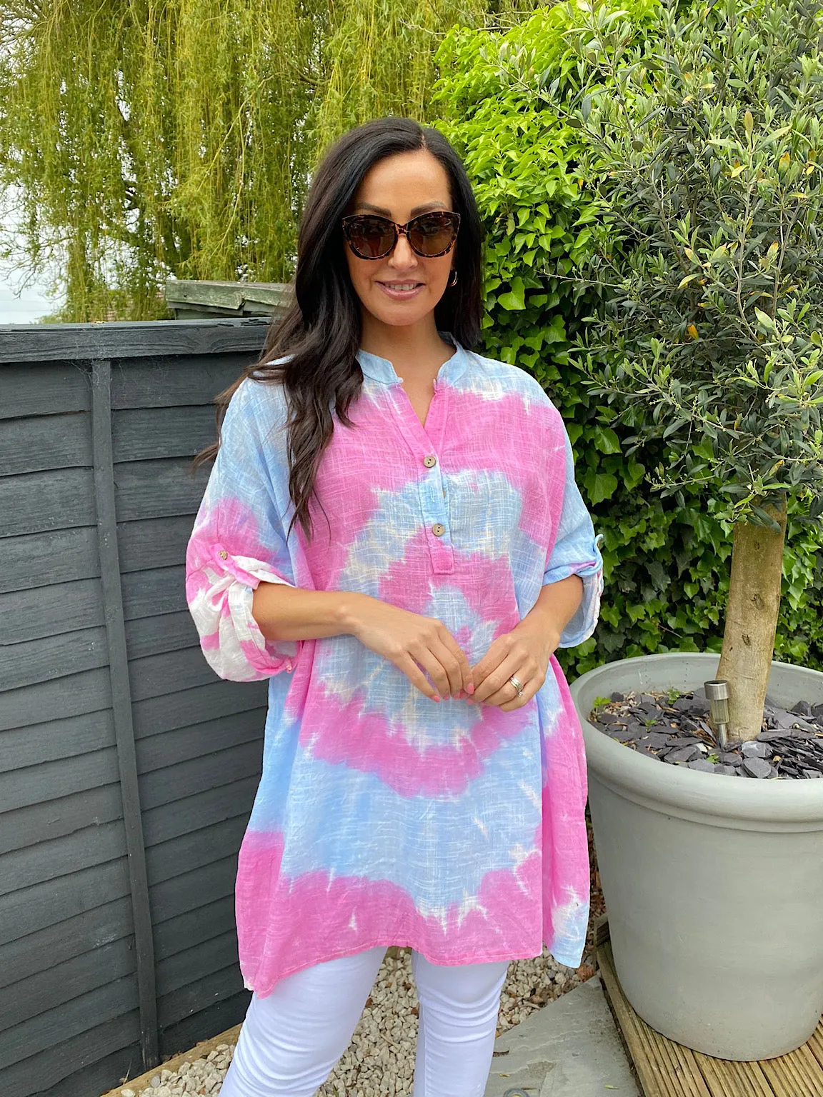 Tie Dye Button Detail Tunic Harriet