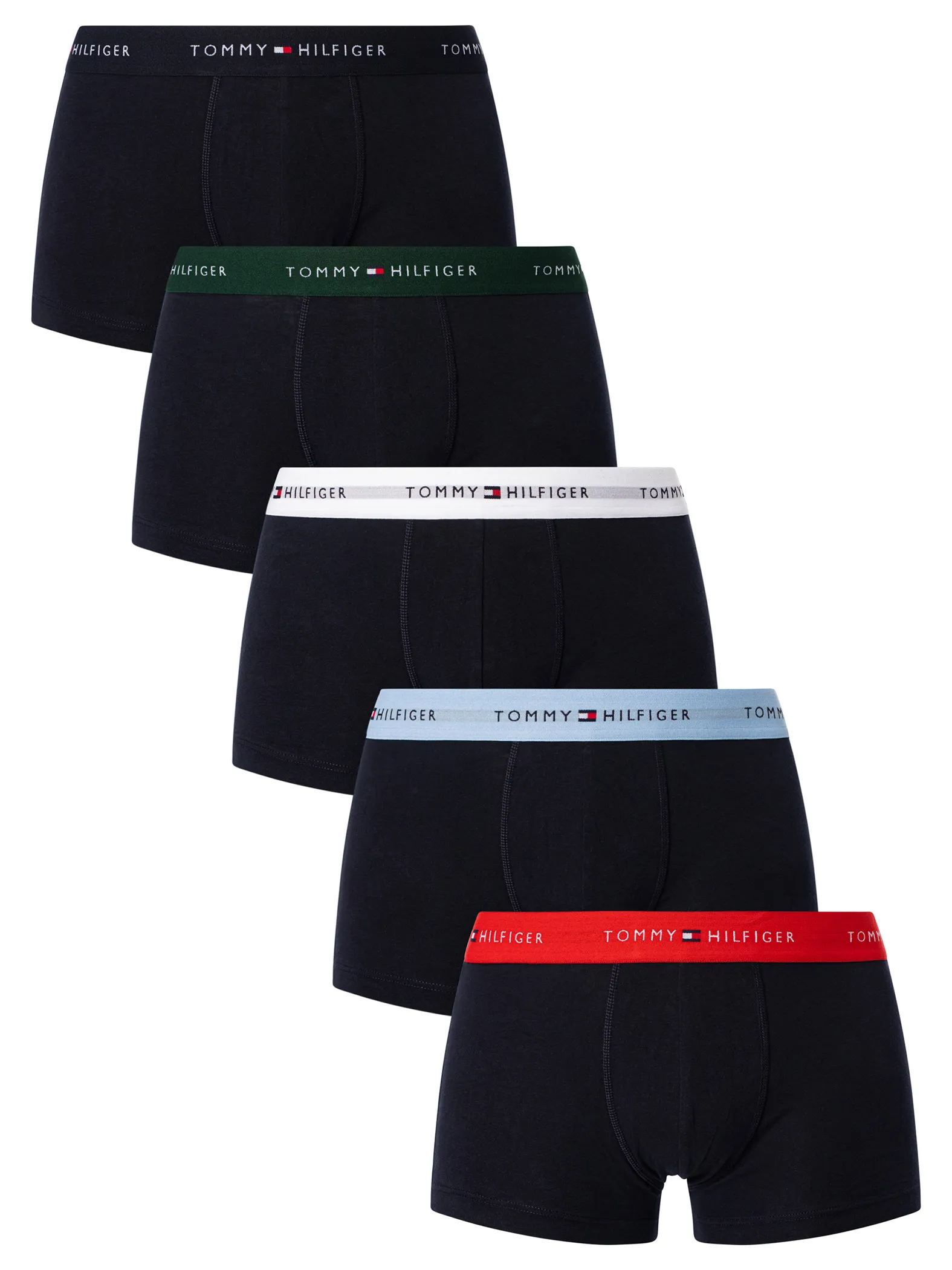 Tommy Hilfiger 5 Pack Signature Cotton Essentials Trunks - Black (Red/Well Water/White/Hunter/Desert Sky)